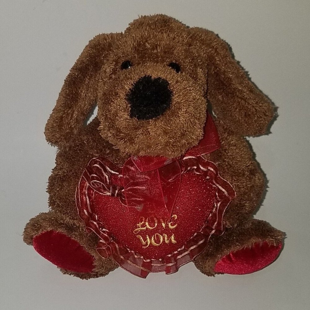 I Love You Brown Puppy Dog Plush Valentine's Day Stuffed Animal Gift Red Heart